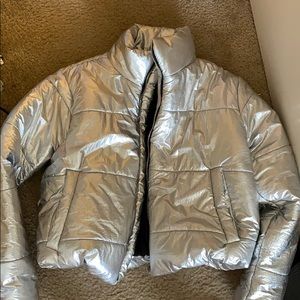 Metallic cropped puffer jacket